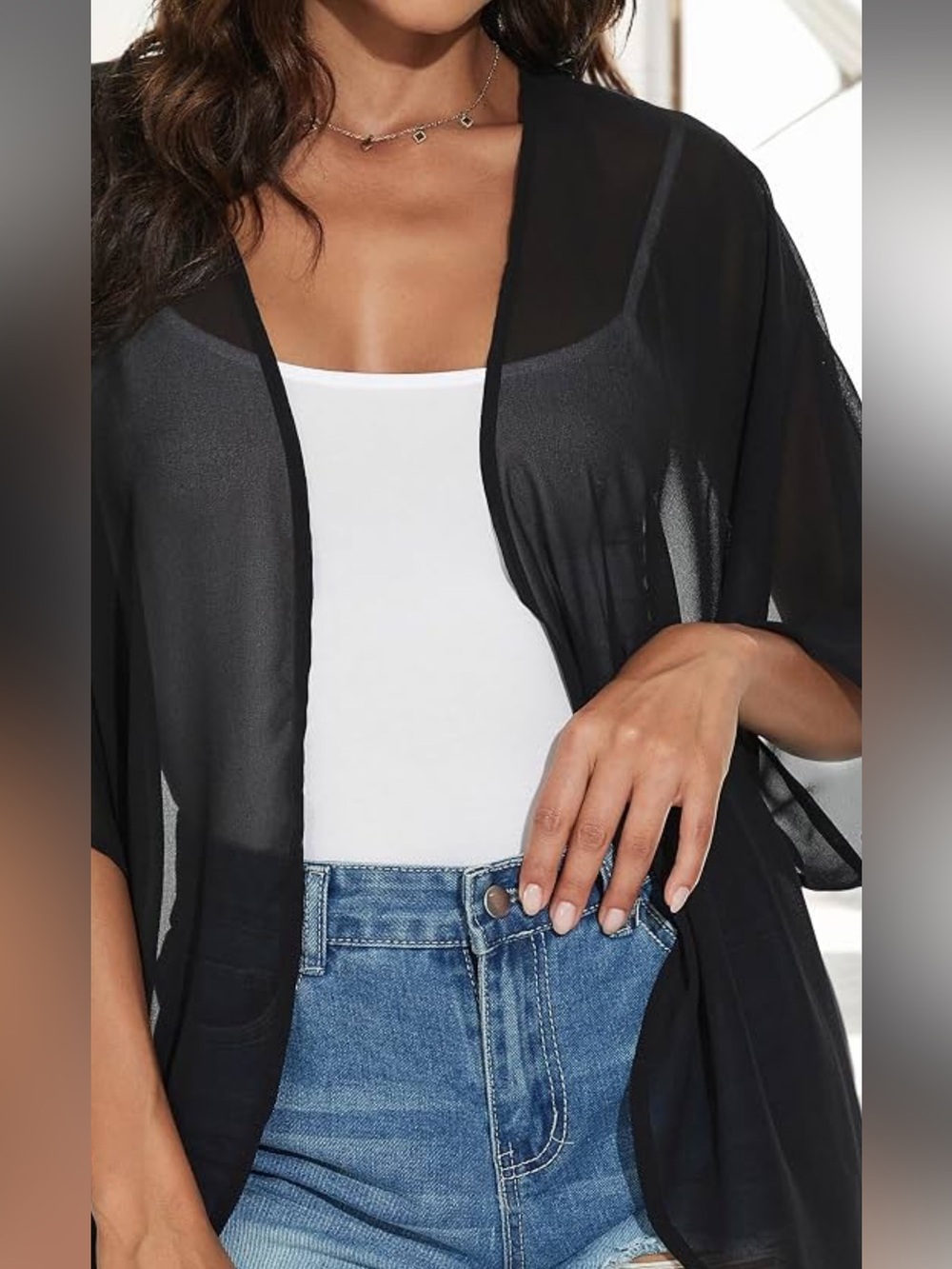 Black Sheer Open-Front Women's Lightweight Kimono or Coverup Size L